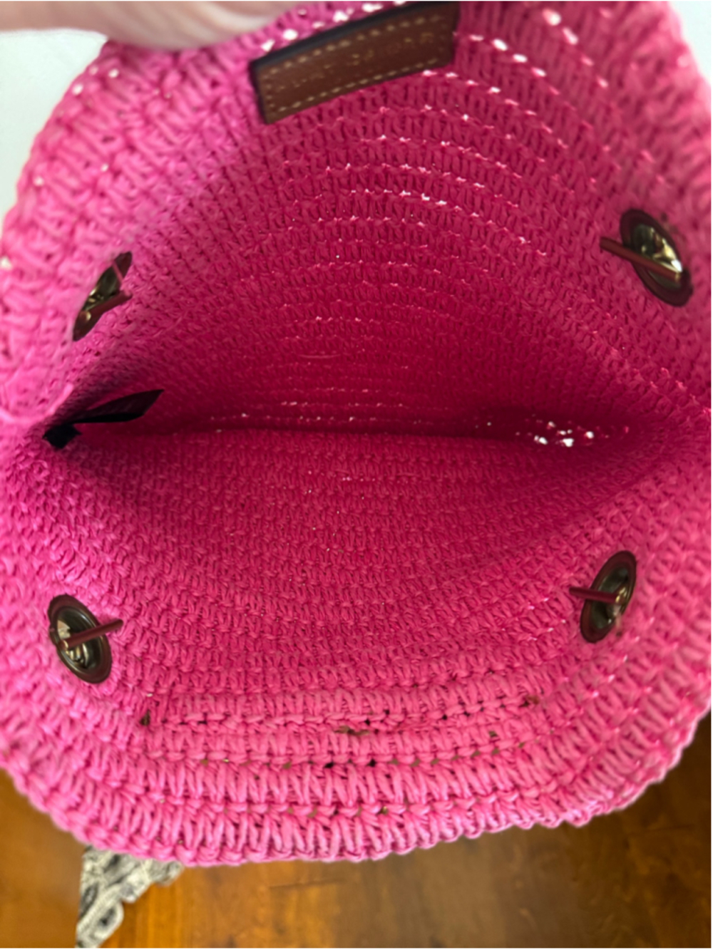 Kurt Geiger Hot Pink Raffia Tote Bag - Picture 6 of 8
